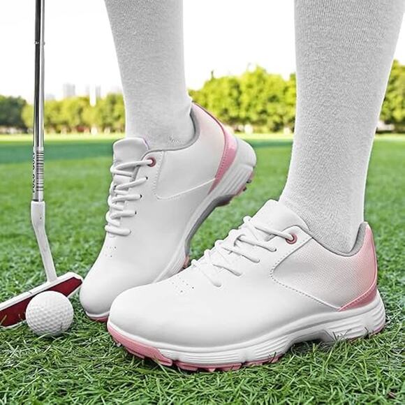 Women’s Golf Shoes White Pink Spiked Comfort Grip Waterproof Sneakers Size 9 - Picture 3 of 7